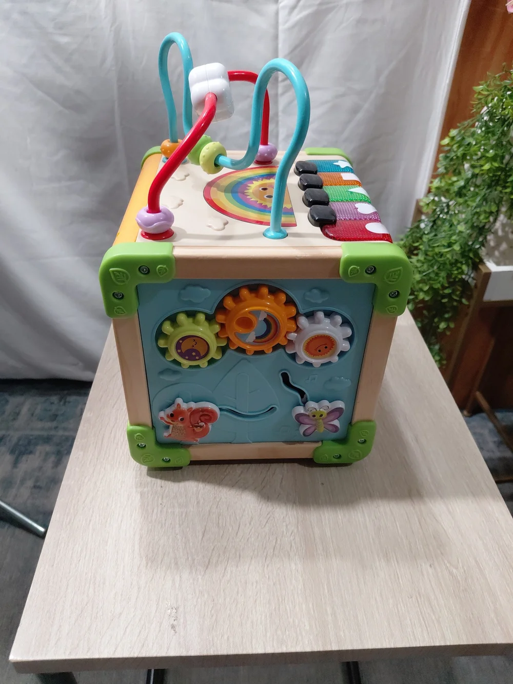Wooden Activity Cube with Number Blocks - Green Accents